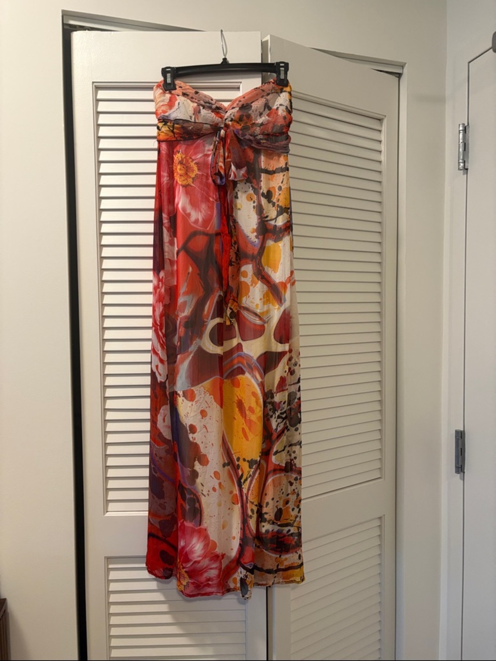 Xhilaration Strapless Maxi Dress in Red, Orange, Yellow Floral Print - Picture 2 of 5